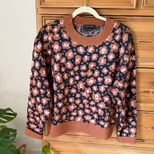 Pink Navy Brown Cheetah Sweater Ann Taylor